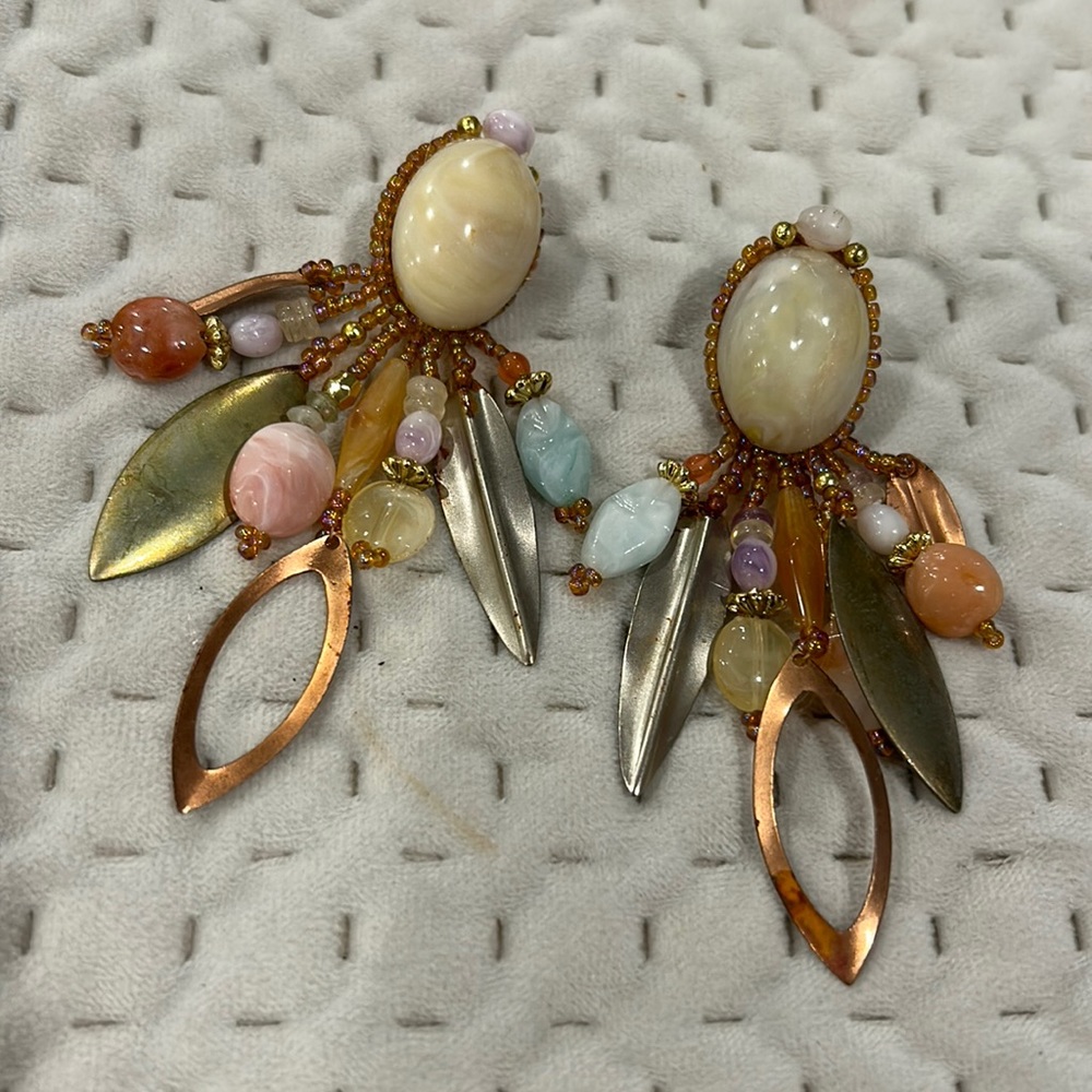 Vintage Pastel & Copper Beaded Earrings